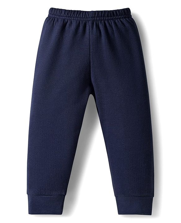 Babyhug Knit Full Length Solid Color Thermal Inner Wear Set with Vest - Navy Blue