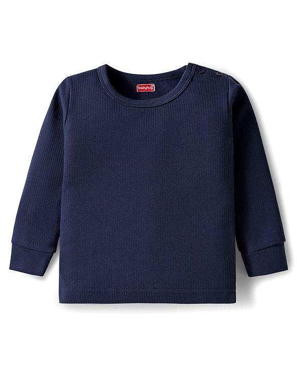 Babyhug Knit Full Length Solid Color Thermal Inner Wear Set with Vest - Navy Blue