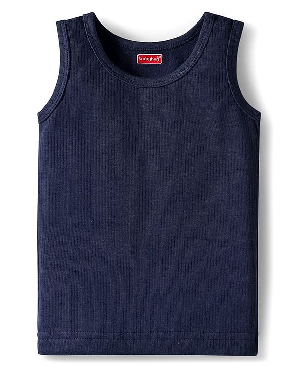 Babyhug Knit Full Length Solid Color Thermal Inner Wear Set with Vest - Navy Blue