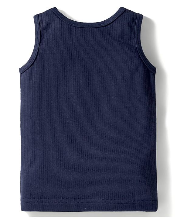 Babyhug Knit Full Length Solid Color Thermal Inner Wear Set with Vest - Navy Blue