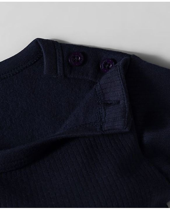Babyhug Knit Full Length Solid Color Thermal Inner Wear Set with Vest - Navy Blue