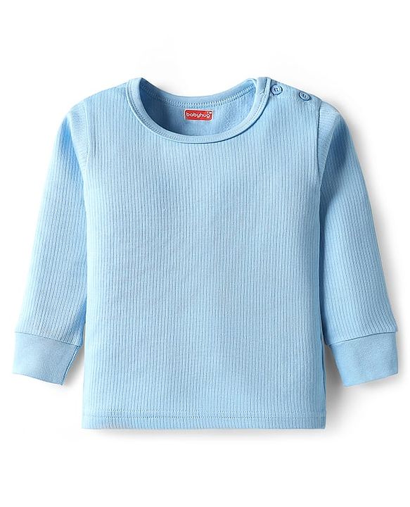 Babyhug Knit Full Sleeves Solid Color Thermal Vests & Pant Set - Light Blue