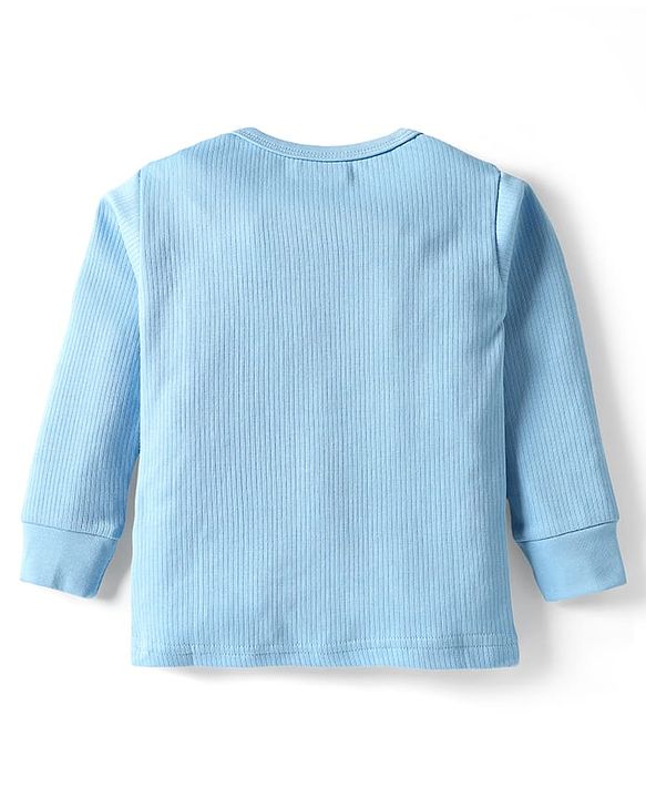 Babyhug Knit Full Sleeves Solid Color Thermal Vests & Pant Set - Light Blue