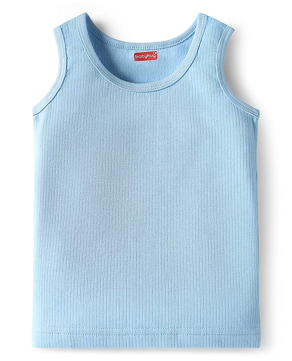 Babyhug Knit Full Sleeves Solid Color Thermal Vests & Pant Set - Light Blue
