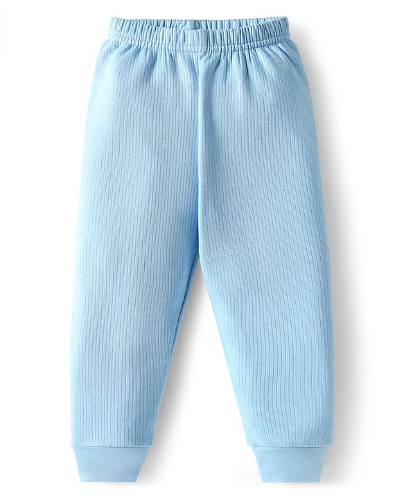 Babyhug Knit Full Sleeves Solid Color Thermal Vests & Pant Set - Light Blue