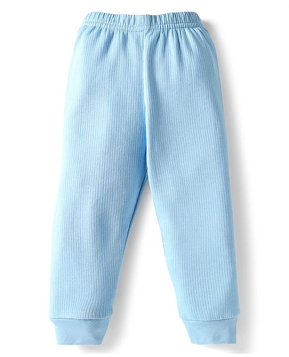 Babyhug Knit Full Sleeves Solid Color Thermal Vests & Pant Set - Light Blue