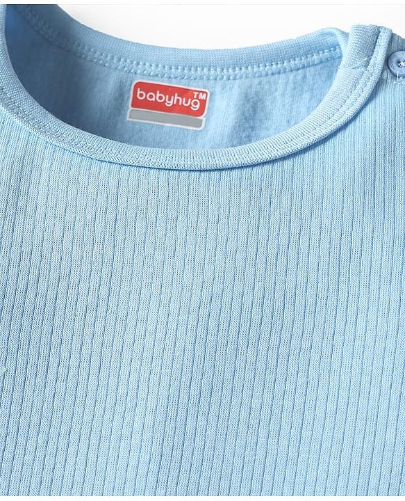 Babyhug Knit Full Sleeves Solid Color Thermal Vests & Pant Set - Light Blue