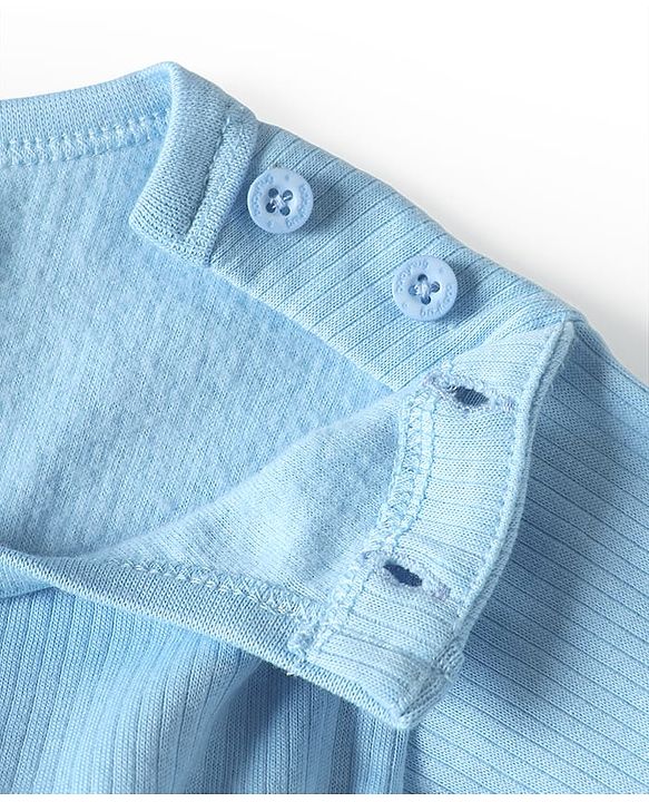 Babyhug Knit Full Sleeves Solid Color Thermal Vests & Pant Set - Light Blue