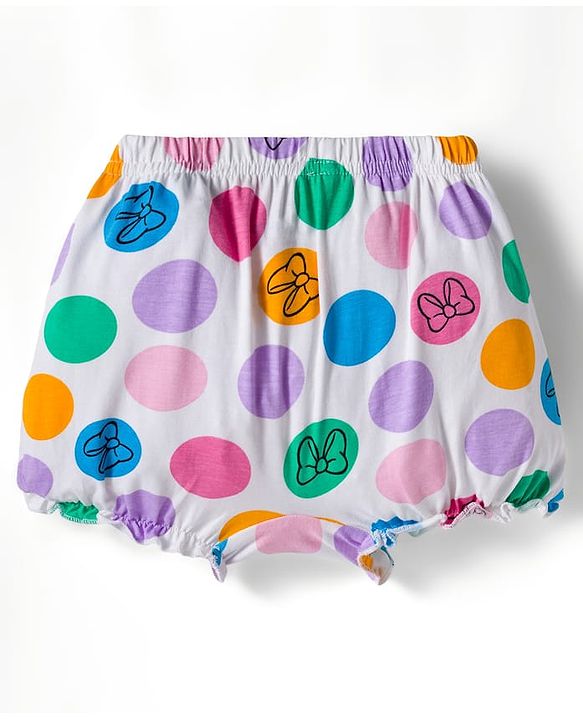 Babyhug Disney Single Jersey Knit Bloomers with Minnie & Friends Graphic Pack of 3 - Green Purple & White
