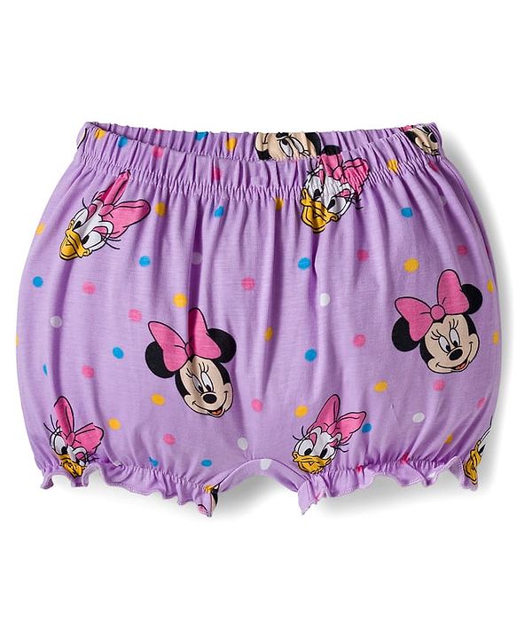 Babyhug Disney Single Jersey Knit Bloomers with Minnie & Friends Graphic Pack of 3 - Green Purple & White