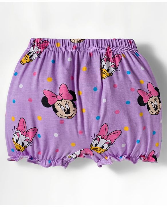 Babyhug Disney Single Jersey Knit Bloomers with Minnie & Friends Graphic Pack of 3 - Green Purple & White
