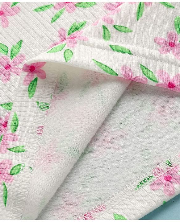 Babyhug Cotton Knit Full Sleeves Floral Printed Thermal Wear Set With Vest - Off White