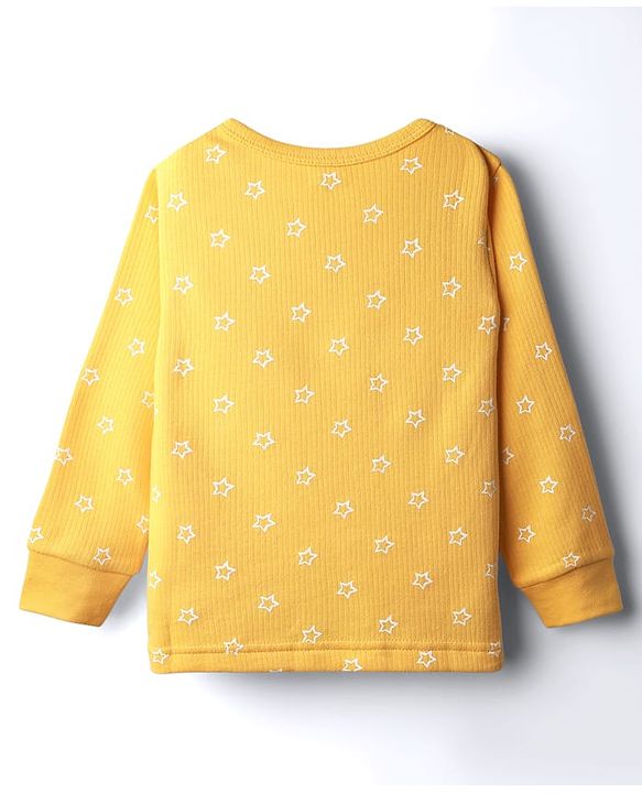 Babyhug Knit Full Sleeves Front Open Thermal Set With Star Print - Yellow