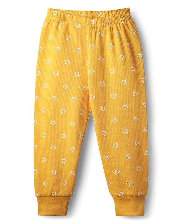Babyhug Knit Full Sleeves Front Open Thermal Set With Star Print - Yellow