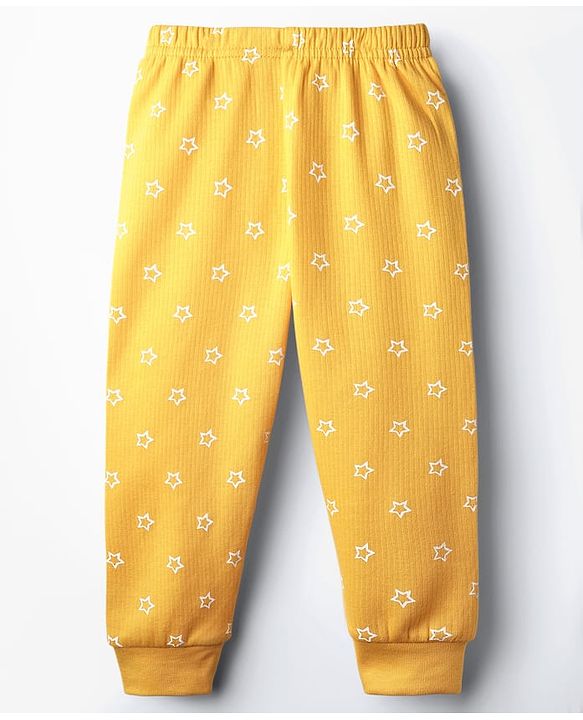 Babyhug Knit Full Sleeves Front Open Thermal Set With Star Print - Yellow