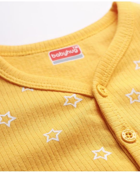 Babyhug Knit Full Sleeves Front Open Thermal Set With Star Print - Yellow