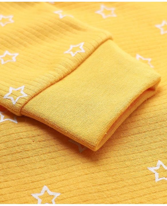 Babyhug Knit Full Sleeves Front Open Thermal Set With Star Print - Yellow