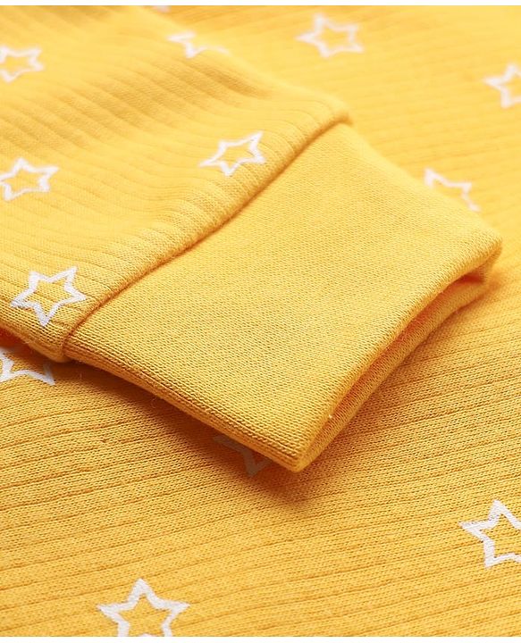Babyhug Knit Full Sleeves Front Open Thermal Set With Star Print - Yellow