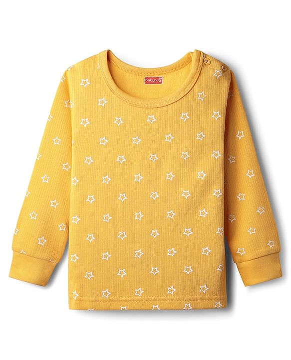 Babyhug Knit Full Sleeves Pullover Thermal Set With Star Print - Yellow