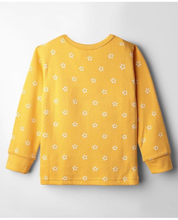 Babyhug Knit Full Sleeves Pullover Thermal Set With Star Print - Yellow