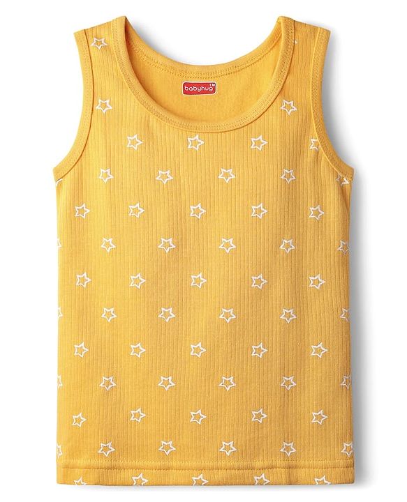 Babyhug Knit Full Sleeves Pullover Thermal Set With Star Print - Yellow