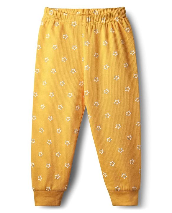 Babyhug Knit Full Sleeves Pullover Thermal Set With Star Print - Yellow