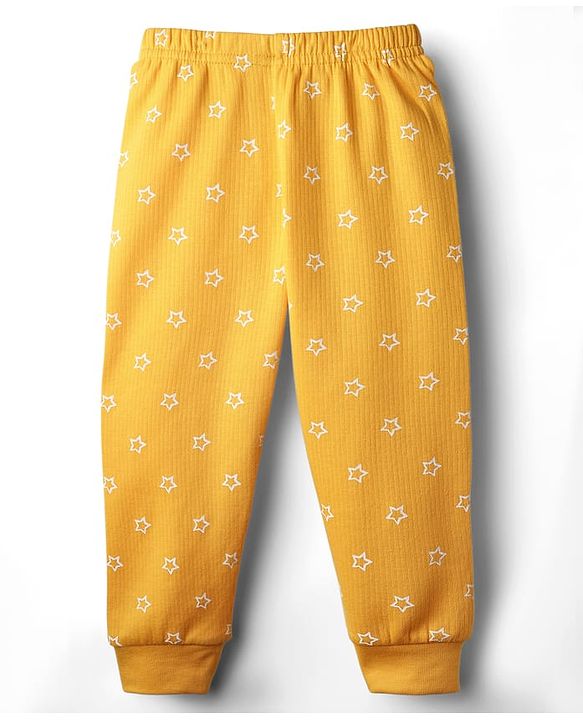 Babyhug Knit Full Sleeves Pullover Thermal Set With Star Print - Yellow