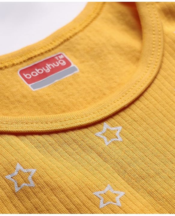 Babyhug Knit Full Sleeves Pullover Thermal Set With Star Print - Yellow
