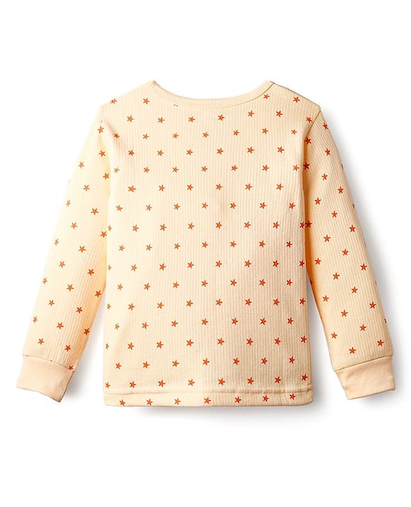 Babyhug Knit Full Sleeves Front Open Thermal Vest & Pant Set with Star Print - Peach