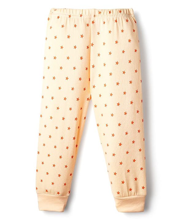 Babyhug Knit Full Sleeves Front Open Thermal Vest & Pant Set with Star Print - Peach