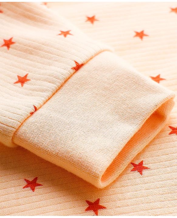 Babyhug Knit Full Sleeves Front Open Thermal Vest & Pant Set with Star Print - Peach