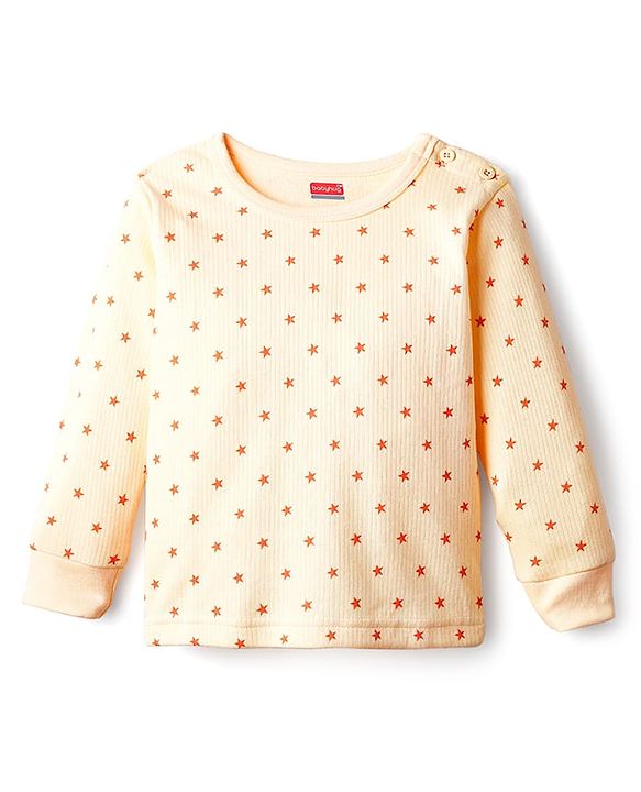 Babyhug Knit Full Sleeves Pullover & Sleeveless Thermal Vest & Pant Set with Star Print - Peach
