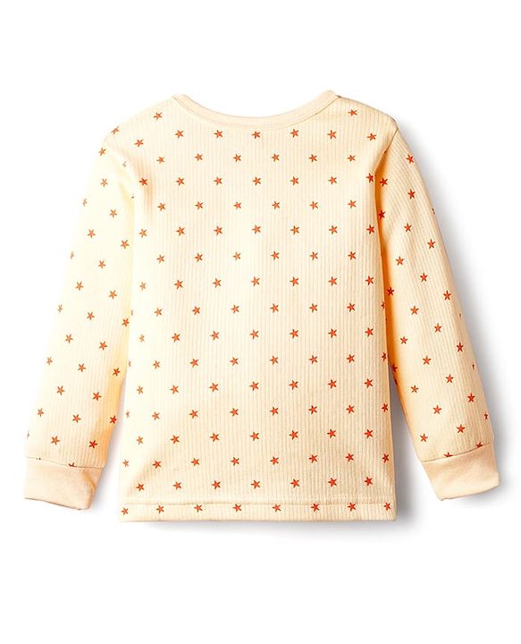 Babyhug Knit Full Sleeves Pullover & Sleeveless Thermal Vest & Pant Set with Star Print - Peach