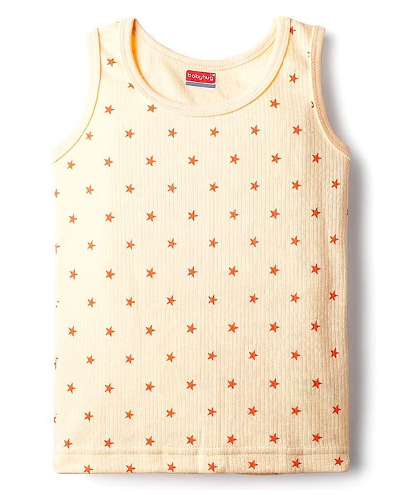 Babyhug Knit Full Sleeves Pullover & Sleeveless Thermal Vest & Pant Set with Star Print - Peach