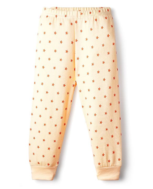 Babyhug Knit Full Sleeves Pullover & Sleeveless Thermal Vest & Pant Set with Star Print - Peach