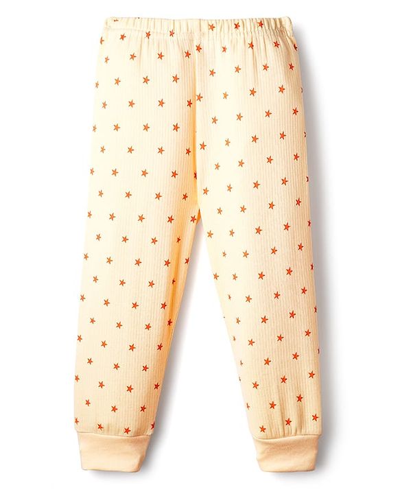 Babyhug Knit Full Sleeves Pullover & Sleeveless Thermal Vest & Pant Set with Star Print - Peach