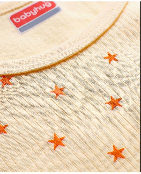 Babyhug Knit Full Sleeves Pullover & Sleeveless Thermal Vest & Pant Set with Star Print - Peach