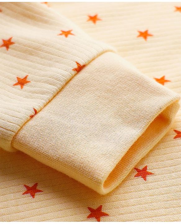 Babyhug Knit Full Sleeves Pullover & Sleeveless Thermal Vest & Pant Set with Star Print - Peach