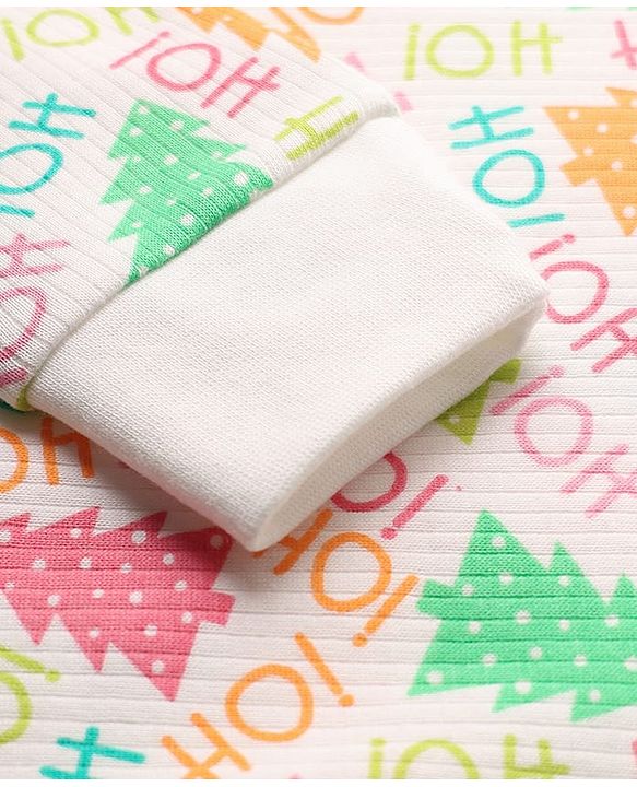 Babyhug Knit  Full Sleeves Front Open Thermal Vest And Pant Set With Text  Print - Off-White