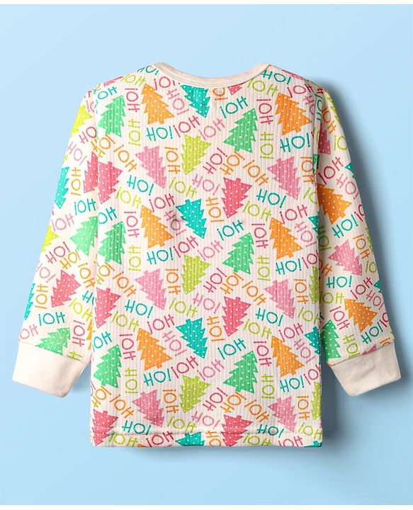 Babyhug  Knit Full Sleeves Thermal Vests & Pant Set with Text  Print - Off-White