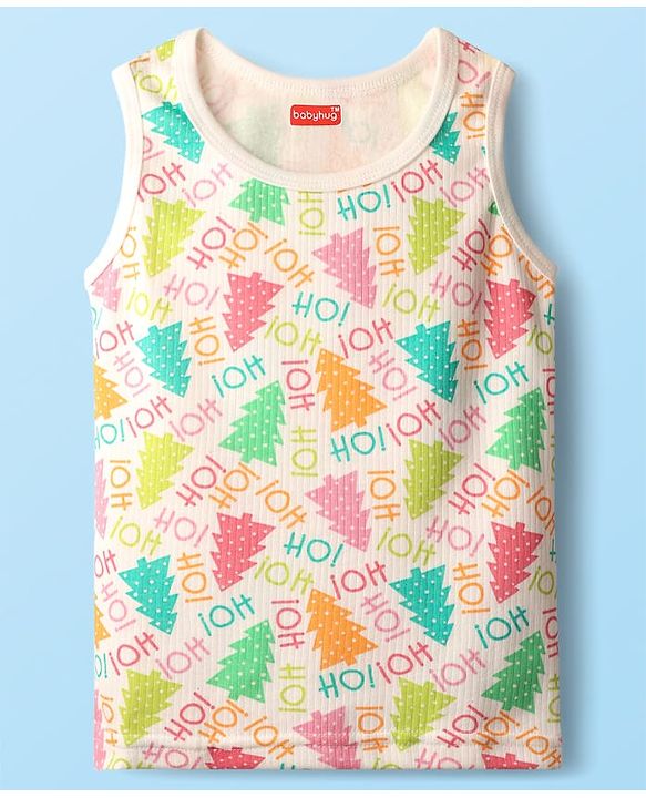Babyhug  Knit Full Sleeves Thermal Vests & Pant Set with Text  Print - Off-White