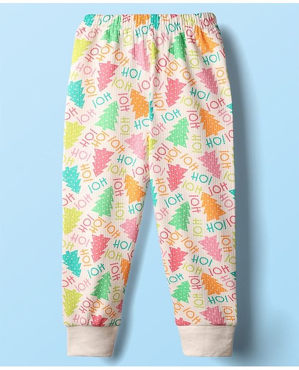 Babyhug  Knit Full Sleeves Thermal Vests & Pant Set with Text  Print - Off-White