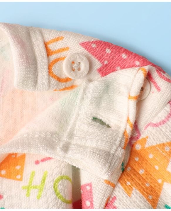 Babyhug  Knit Full Sleeves Thermal Vests & Pant Set with Text  Print - Off-White
