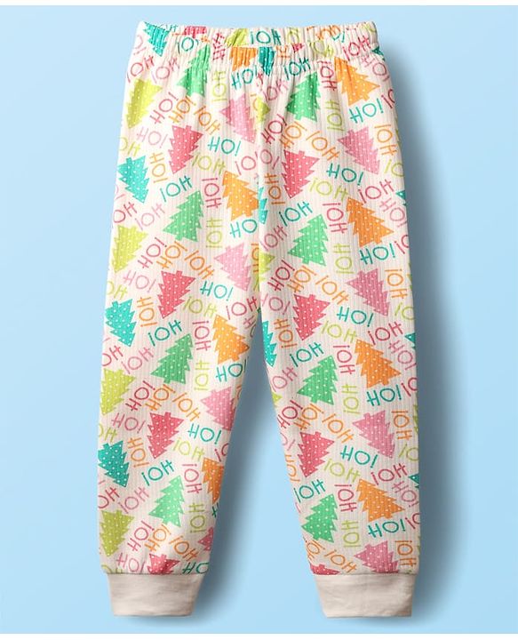 Babyhug  Knit Full Sleeves Thermal Vests & Pant Set with Text  Print - Off-White