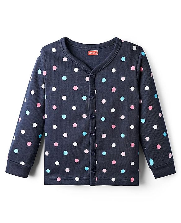 Babyhug Knit Full Sleeves Thermal Inner Wear Set with Polka Dots Print - Blue