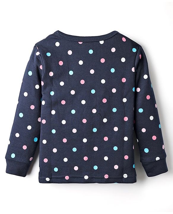 Babyhug Knit Full Sleeves Thermal Inner Wear Set with Polka Dots Print - Blue