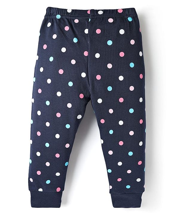 Babyhug Knit Full Sleeves Thermal Inner Wear Set with Polka Dots Print - Blue