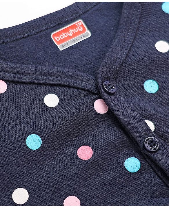 Babyhug Knit Full Sleeves Thermal Inner Wear Set with Polka Dots Print - Blue