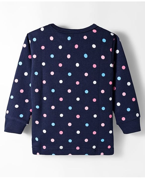 Babyhug Knit Full Sleeves Thermal Inner Wear Vests & Pant Set with Polka Dots Print - Navy Blue