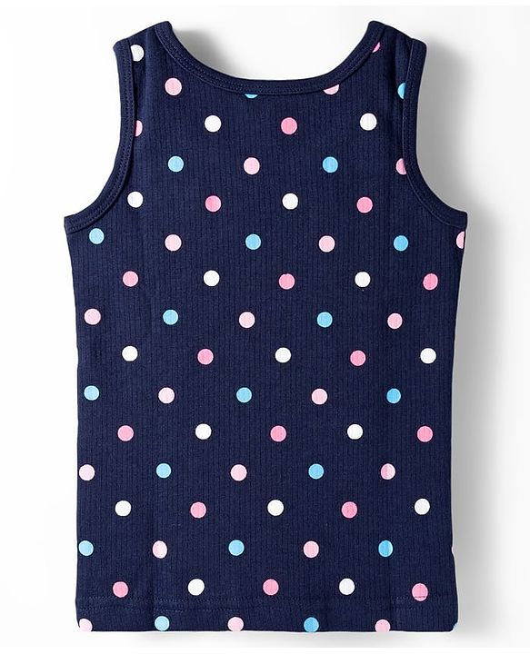 Babyhug Knit Full Sleeves Thermal Inner Wear Vests & Pant Set with Polka Dots Print - Navy Blue
